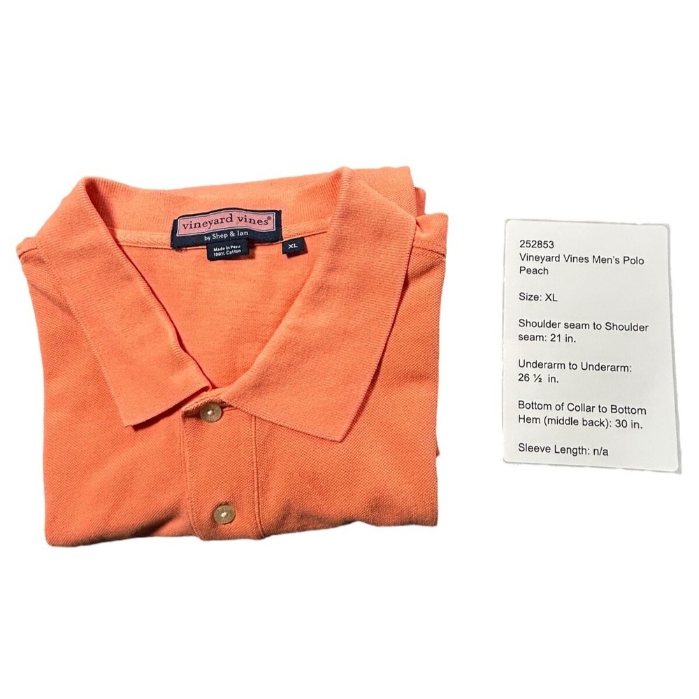 Vineyard Vines Polo Shirt Mens XL Peach Lt Orange Cotton Casual Golf Outdoor Dad - Picture 3 of 8